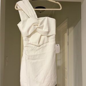 American Threads Zola One-Shoulder Mini Dress (White, S)